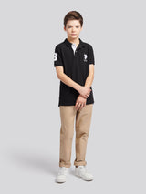 Boys Player 3 Polo Shirt in Black Bright White DHM