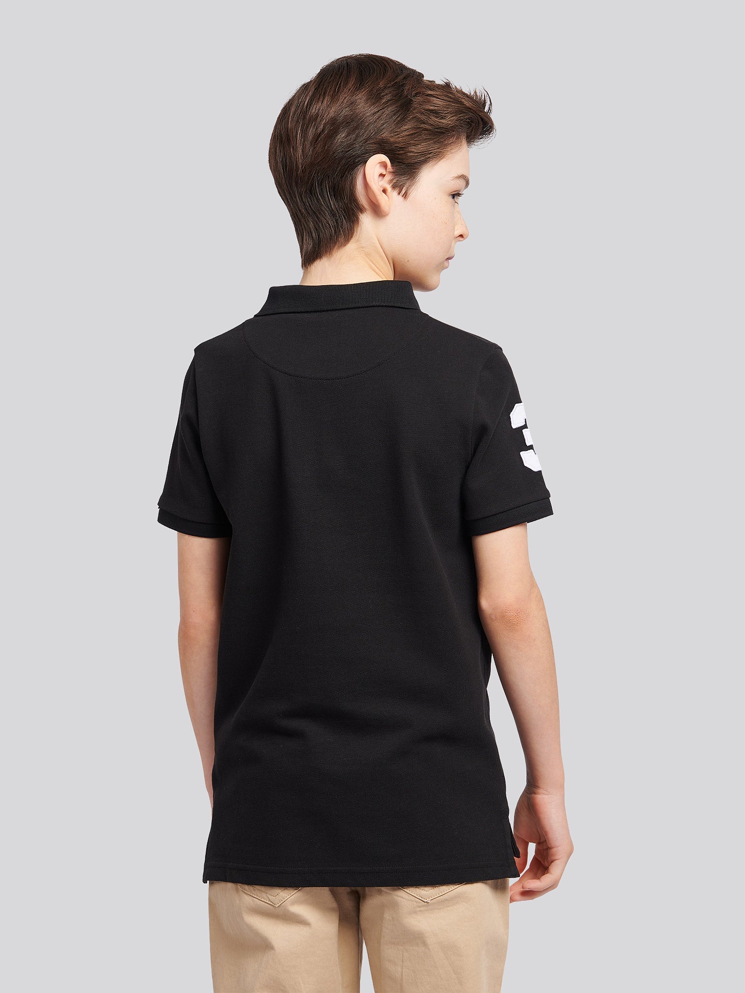 Boys Player 3 Polo Shirt in Black Bright White DHM