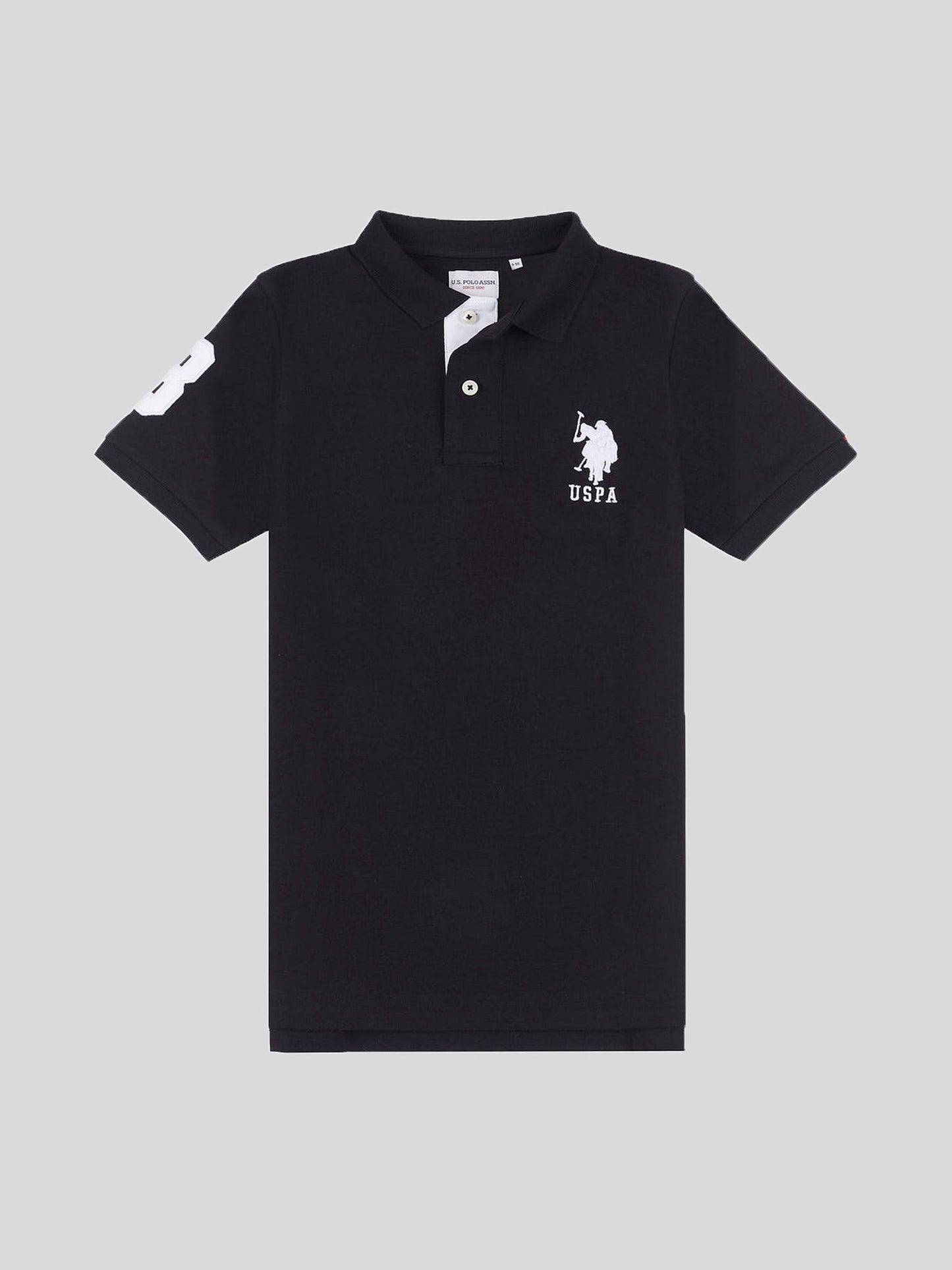 Boys Player 3 Polo Shirt in Black Bright White DHM