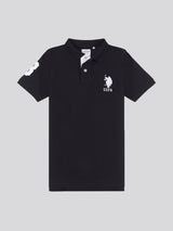 Boys Player 3 Polo Shirt in Black Bright White DHM