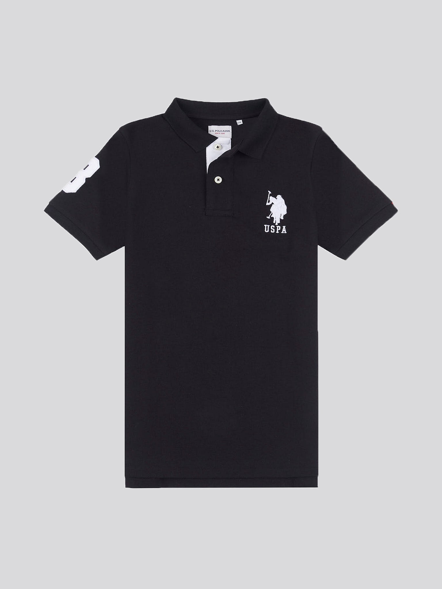 Boys Player 3 Polo Shirt in Black Bright White DHM