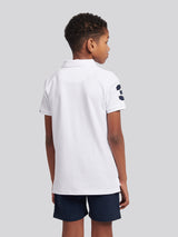 Boys Player 3 Polo Shirt in White / Dark Sapphire Navy DHM