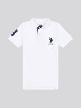 Boys Player 3 Polo Shirt in White / Dark Sapphire Navy DHM