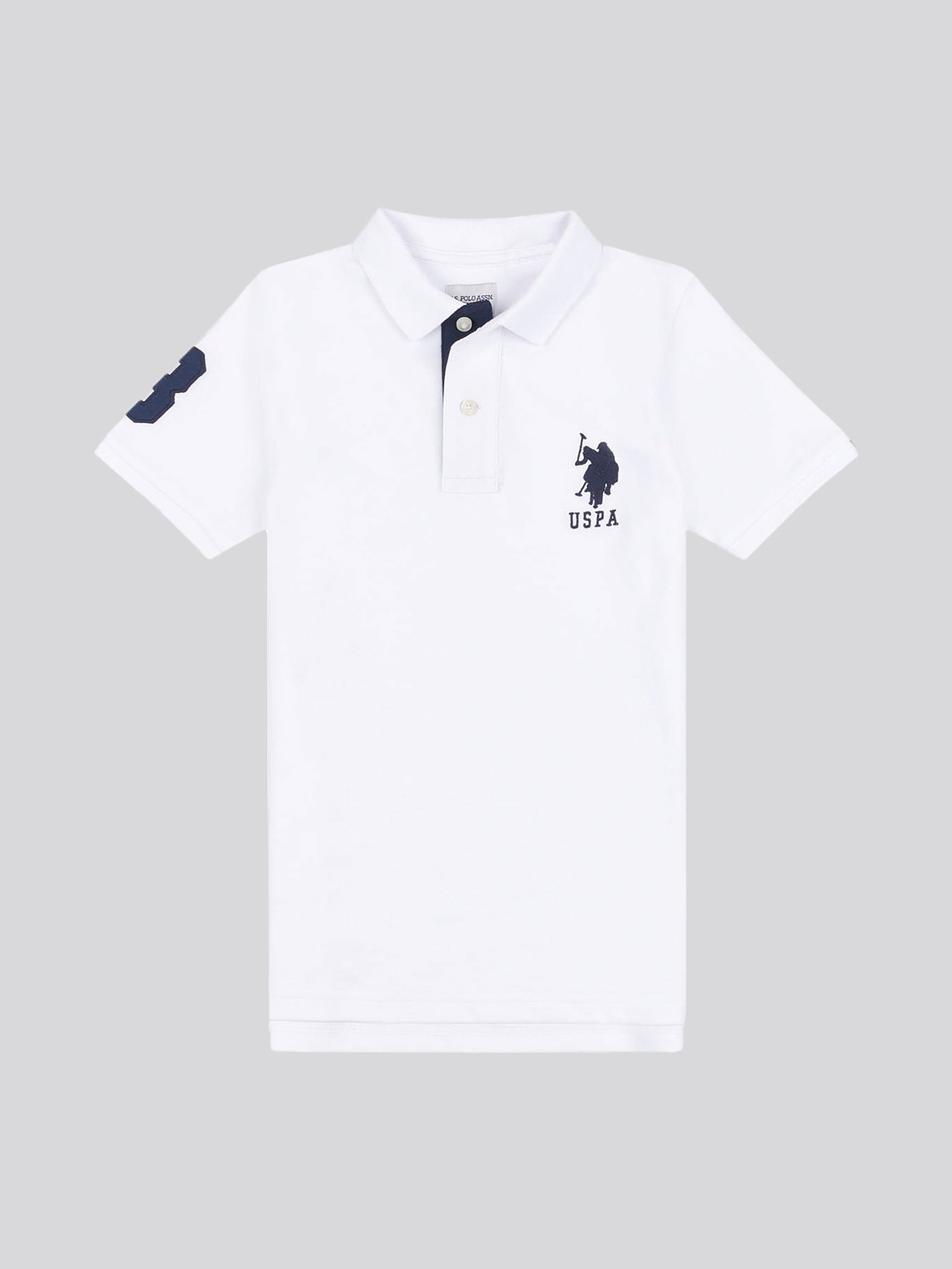 Boys Player 3 Polo Shirt in White / Dark Sapphire Navy DHM