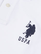 Boys Player 3 Polo Shirt in White / Dark Sapphire Navy DHM
