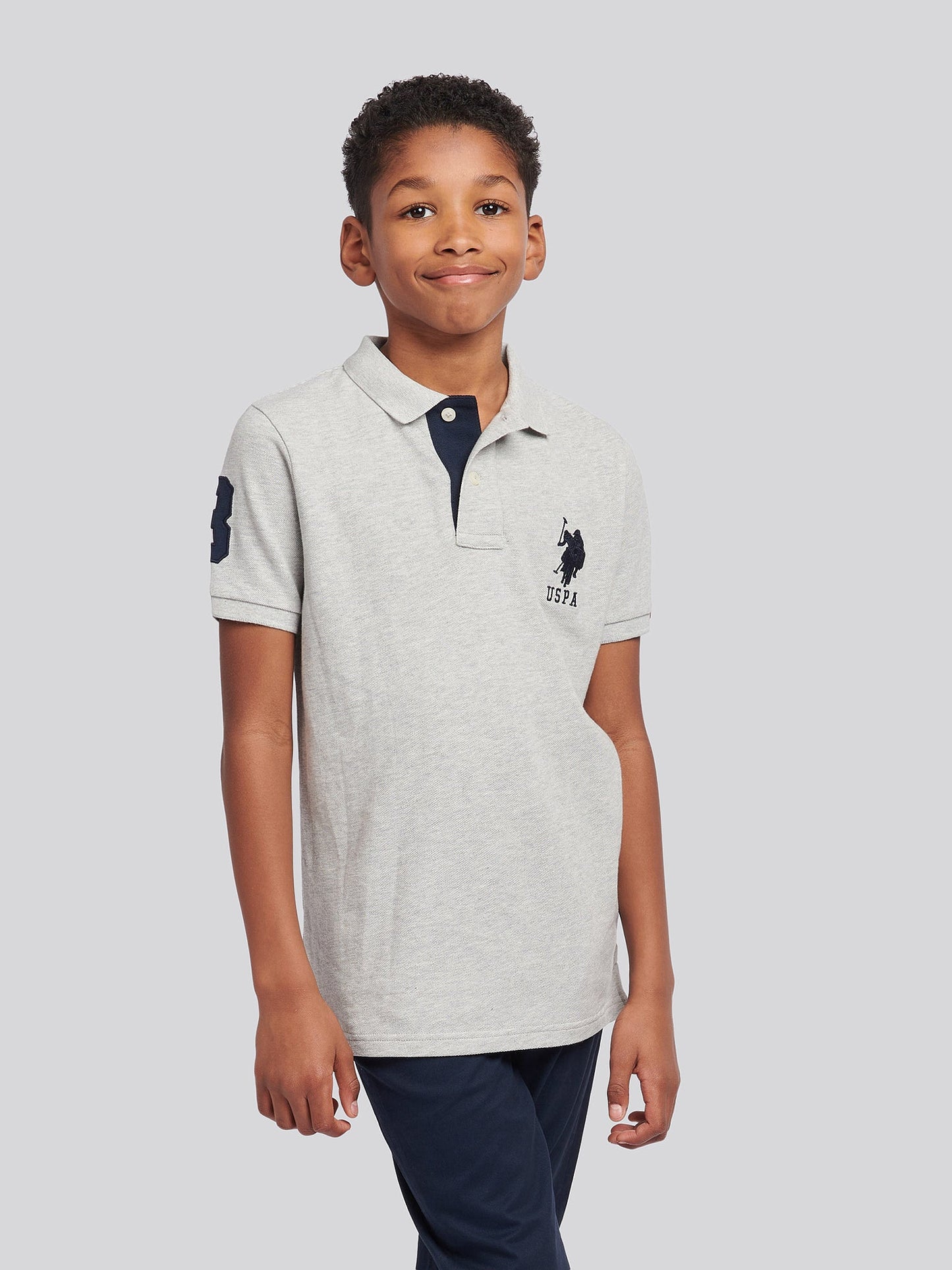 Boys Player 3 Polo Shirt in Mid Grey Marl