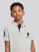 Boys Player 3 Polo Shirt in Mid Grey Marl