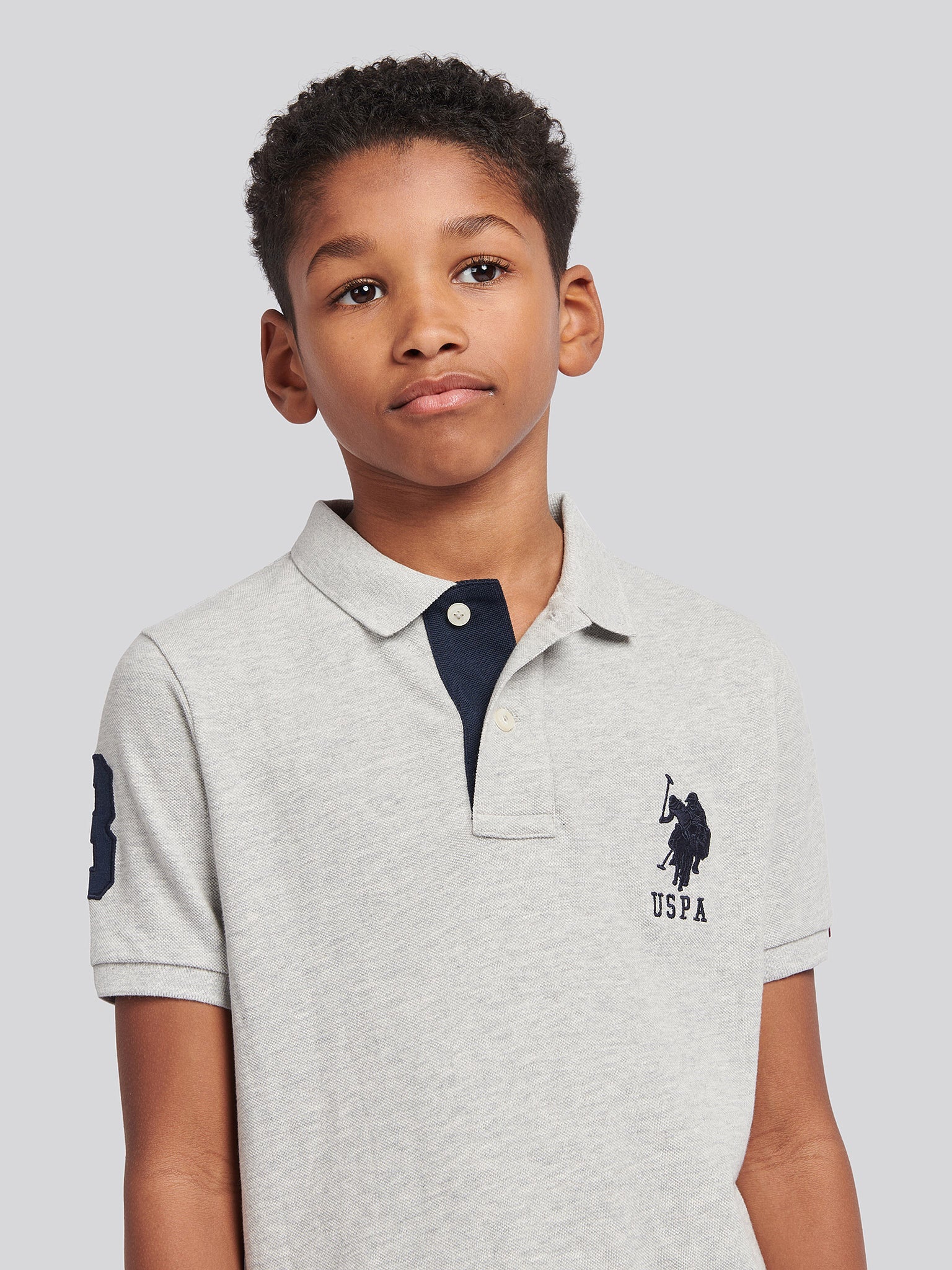 Boys Player 3 Polo Shirt in Mid Grey Marl