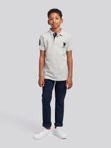 Boys Player 3 Polo Shirt in Mid Grey Marl