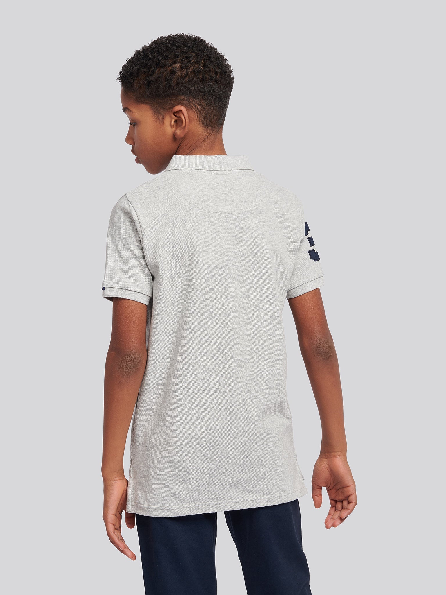 Boys Player 3 Polo Shirt in Mid Grey Marl