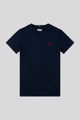 Boys Double Horsemen T- Shirt in Dark Sapphire Navy / Haute Red DHM