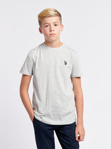 Boys Double Horsemen T- Shirt in Mid Grey Marl