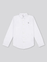 Boys Linen Blend Shirt in Bright White / Harbour Mist
