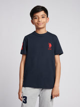 Boys Player 3 T-Shirt in Dark Sapphire Navy / Haute Red DHM