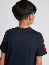 Boys Player 3 T-Shirt in Dark Sapphire Navy / Haute Red DHM