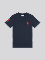 Boys Player 3 T-Shirt in Dark Sapphire Navy / Haute Red DHM