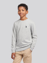 Boys Double Horsemen Crew in Mid Grey Marl