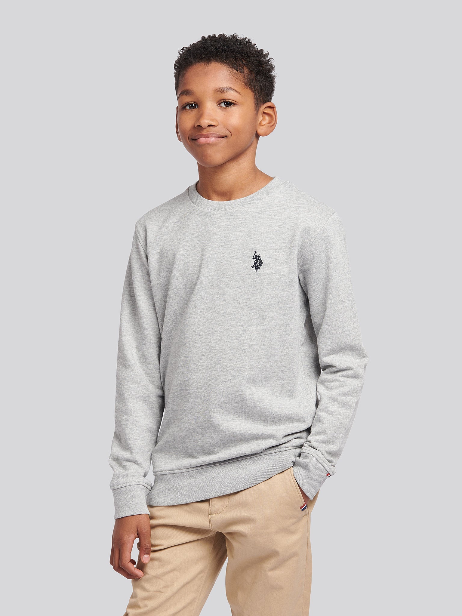 Boys Double Horsemen Crew in Mid Grey Marl