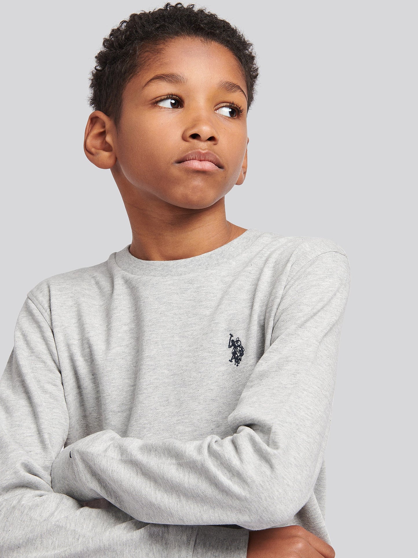 Boys Double Horsemen Crew in Mid Grey Marl