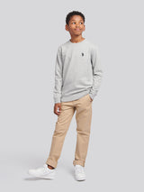 Boys Double Horsemen Crew in Mid Grey Marl