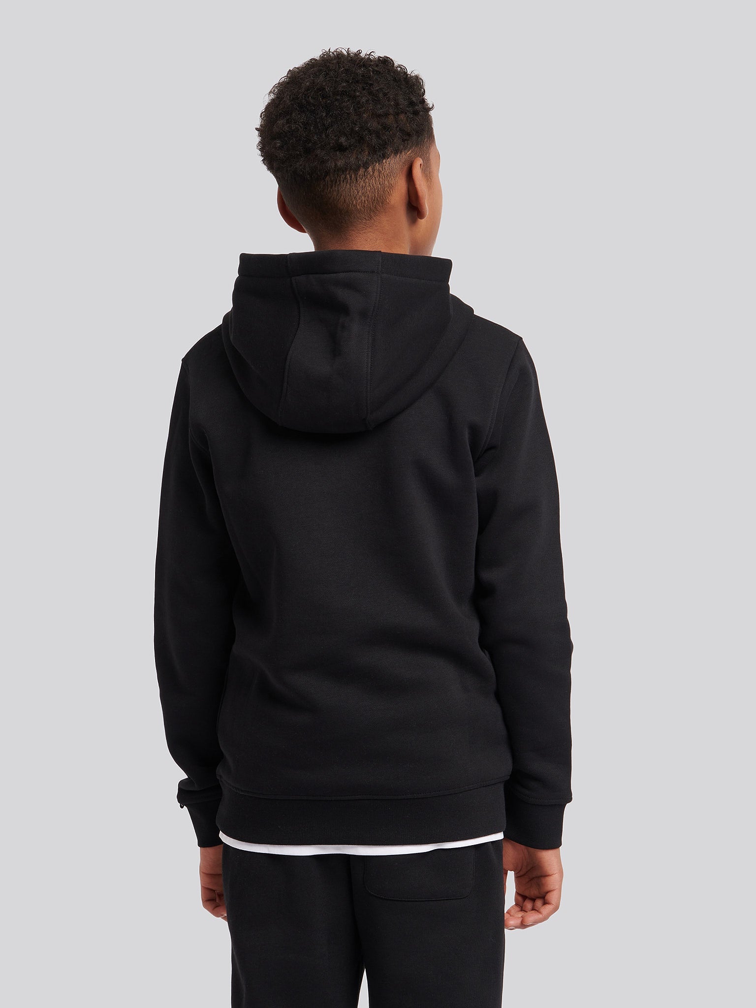 Boys Double Horsemen Brush Back Hoodie in Black Bright White DHM