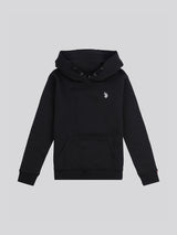Boys Double Horsemen Brush Back Hoodie in Black Bright White DHM