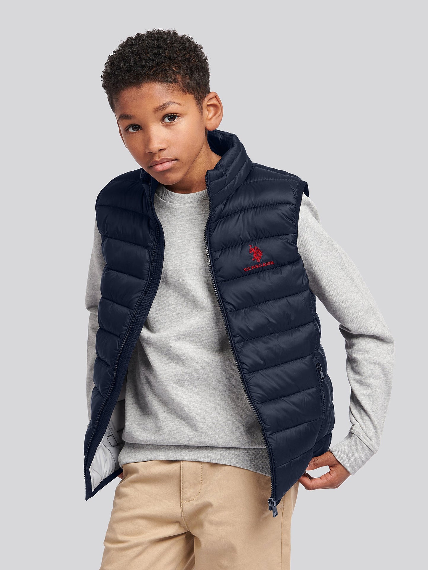Boys Bound Quilted Gilet in Black Bright White DHM