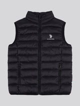 Boys Bound Quilted Gilet in Black Bright White DHM