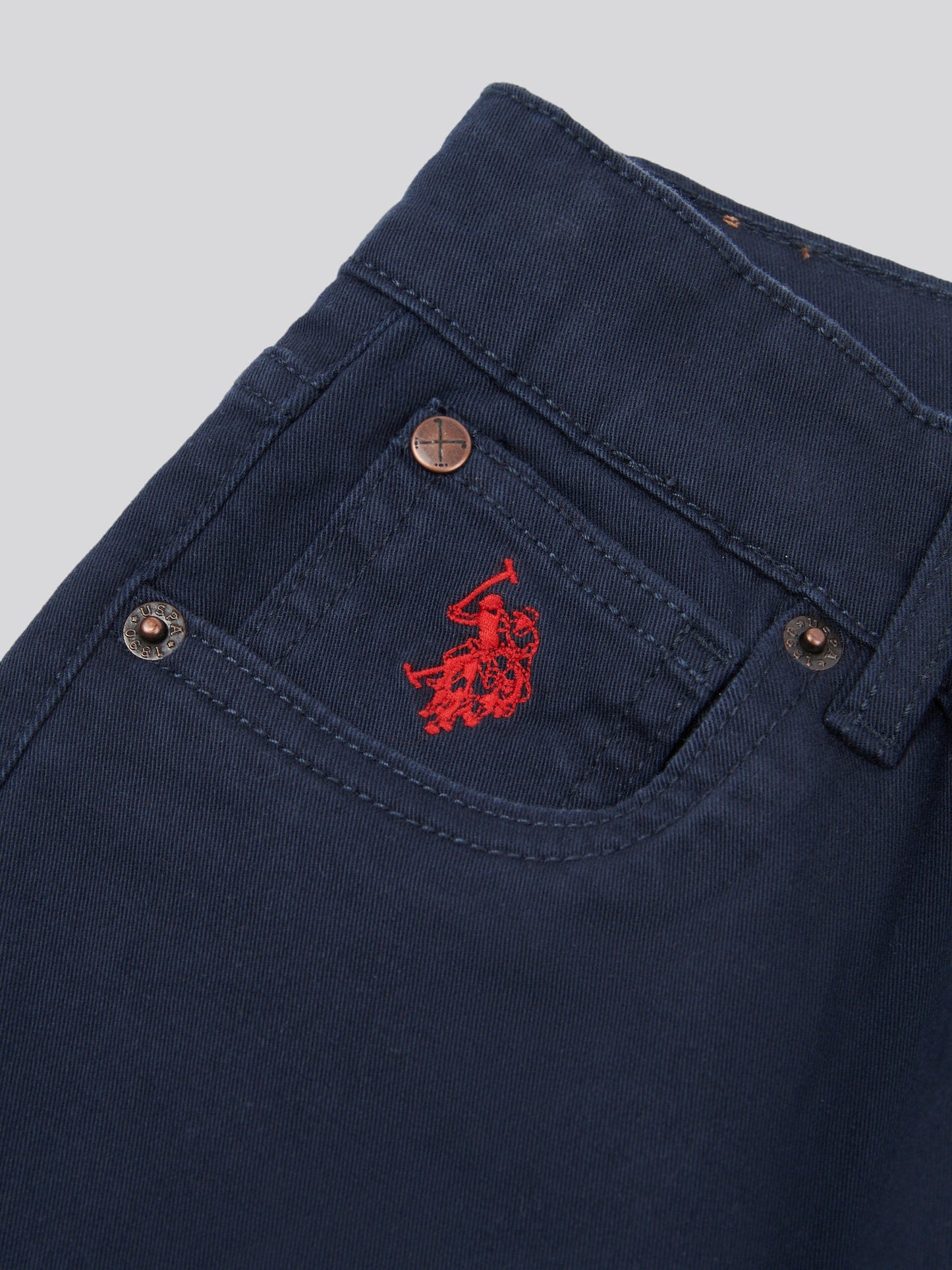 Boys Core 5 Pocket Trouser in Dark Sapphire Navy / Haute Red DHM