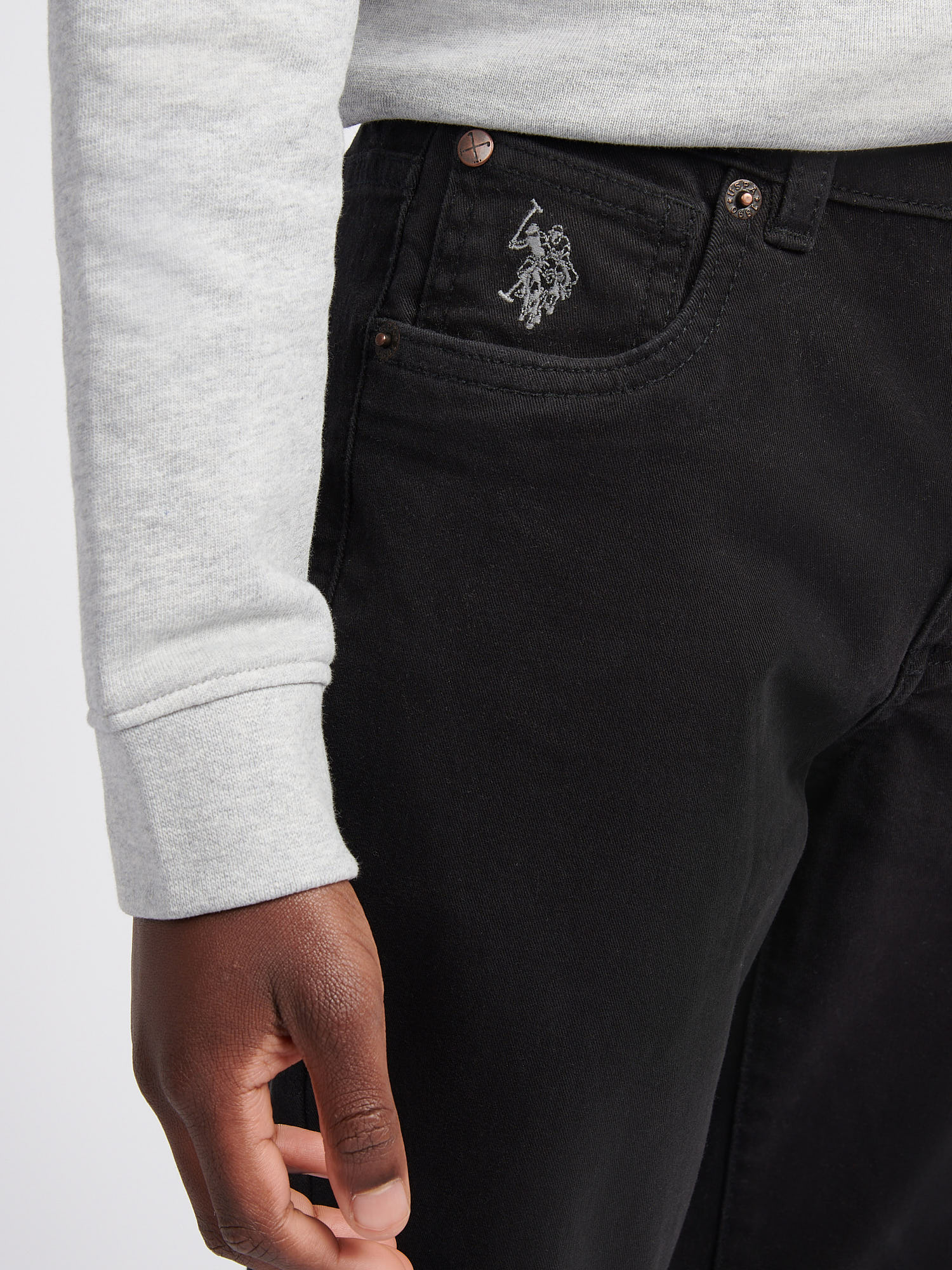 Boys Core 5 Pocket Trouser in Black Bright White DHM