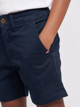 Boys Classic Chino Shorts in Dark Sapphire Navy / Haute Red DHM