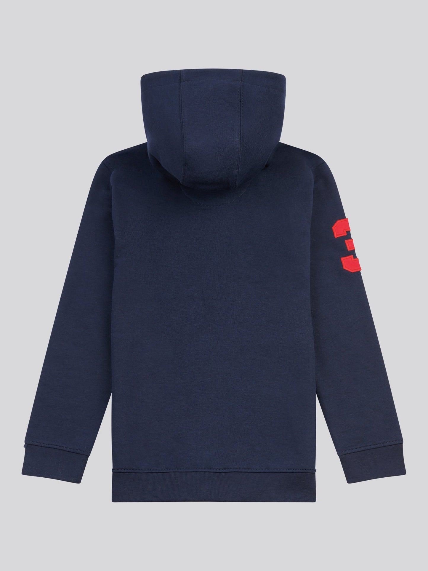 Boys Player 3 Brush Back Hoodie in Dark Sapphire Navy / Haute Red DHM
