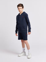 Boys Double Horsemen Sweat Short in Dark Sapphire Navy / Haute Red DHM