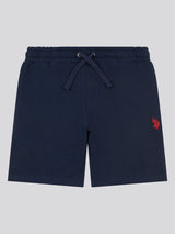 Boys Double Horsemen Sweat Short in Dark Sapphire Navy / Haute Red DHM