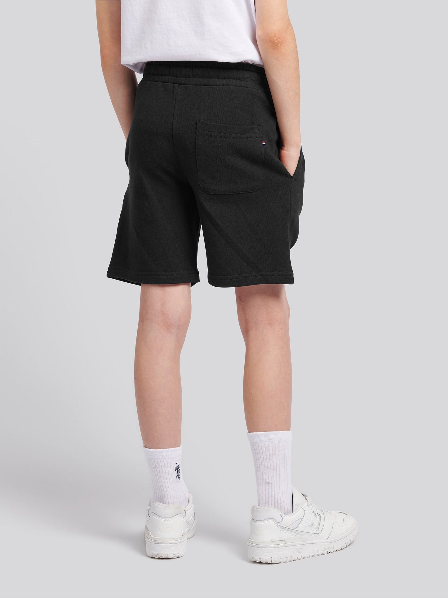Boys Double Horsemen Sweat Short in Black Bright White DHM