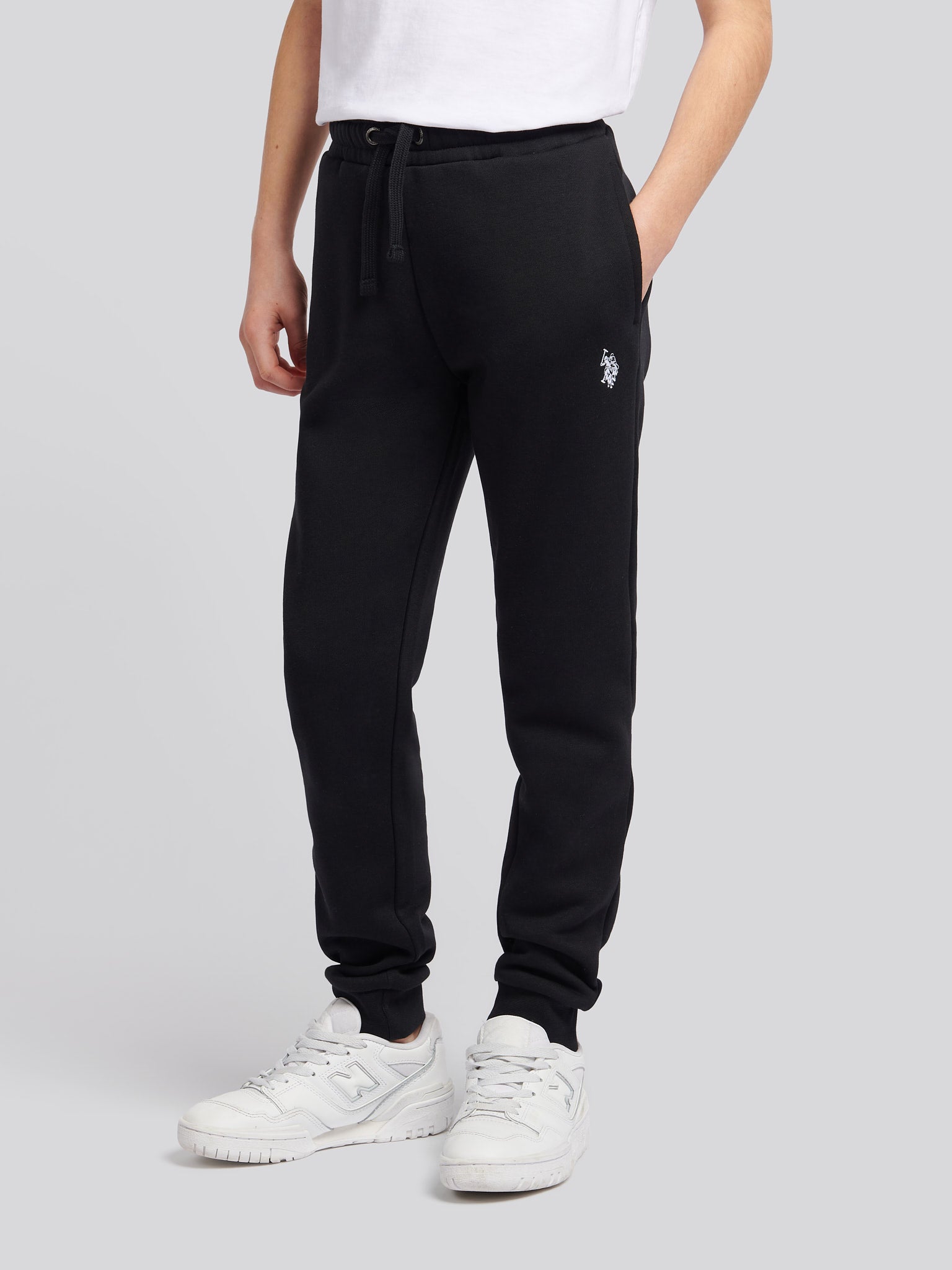 Boys Double Horsemen Joggers in Black Bright White DHM