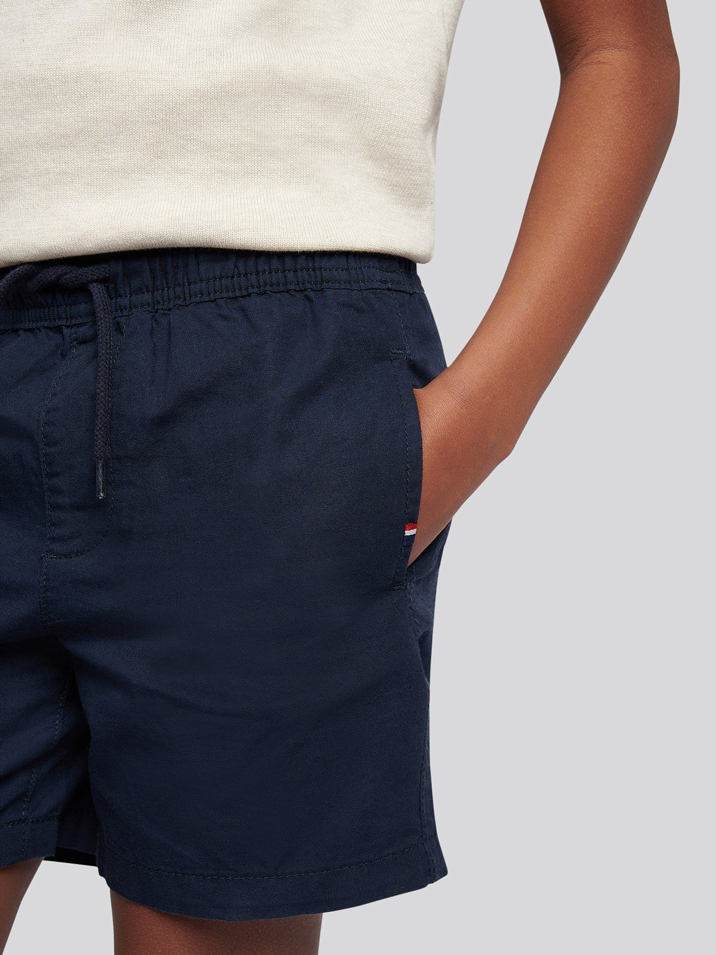 Boys Cotton Linen Deck Short in Dark Sapphire Navy