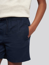Boys Cotton Linen Deck Short in Dark Sapphire Navy