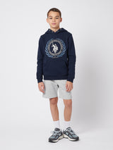 Boys Crest Graphic Hoodie in Dark Sapphire Navy