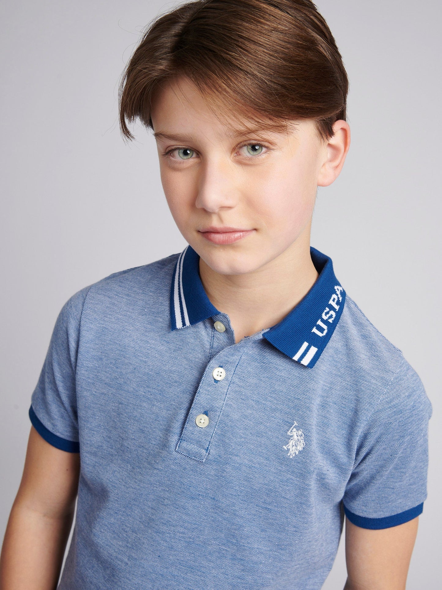 Boys Two Tone Pique Polo Shirt in Navy Peony