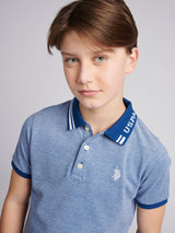 Boys Two Tone Pique Polo Shirt in Navy Peony