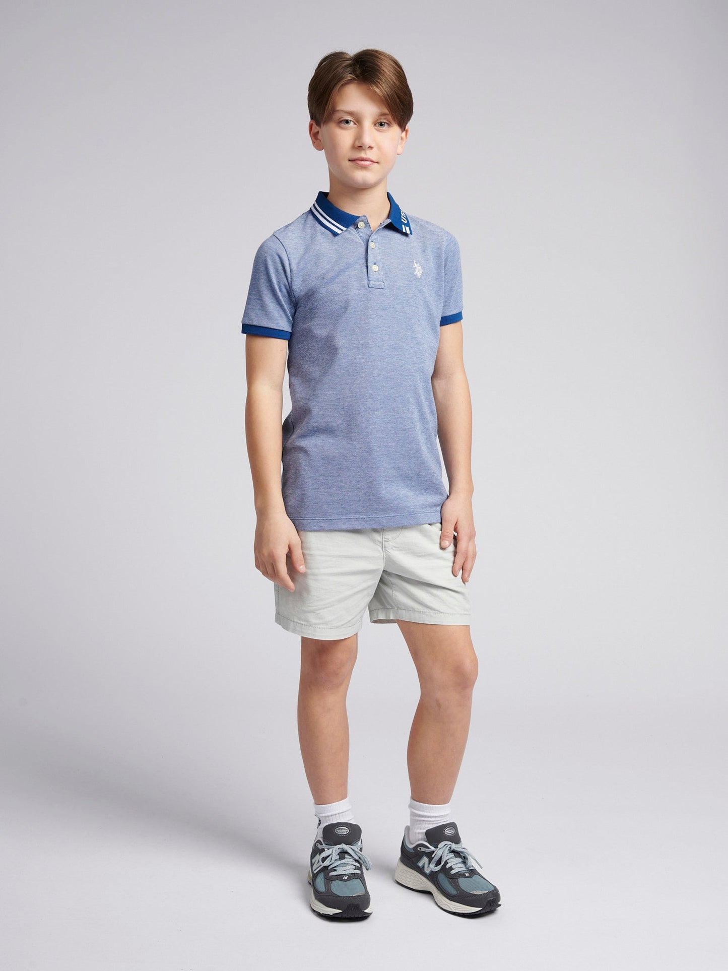 Boys Two Tone Pique Polo Shirt in Navy Peony