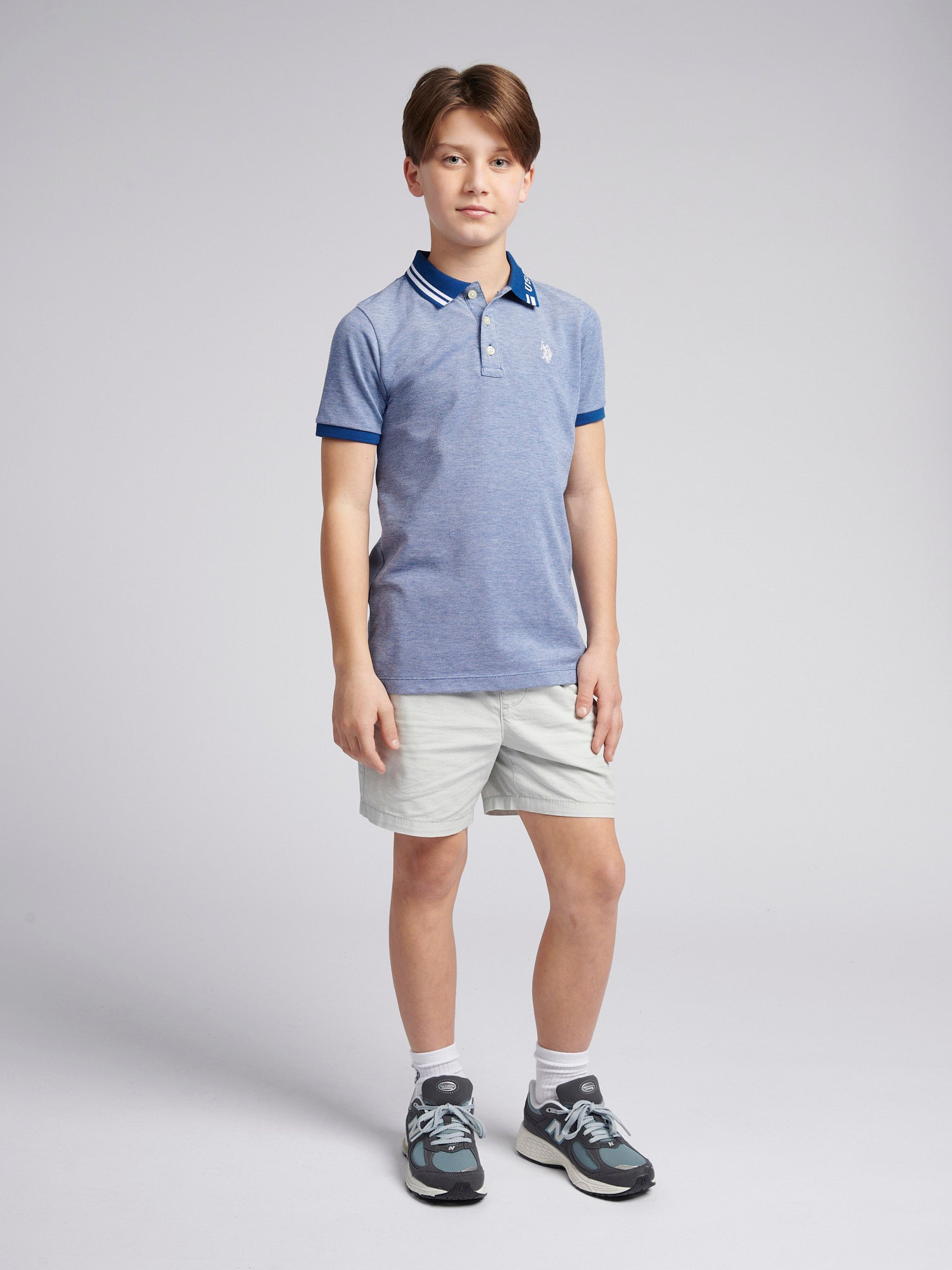 Boys Two Tone Pique Polo Shirt in Navy Peony