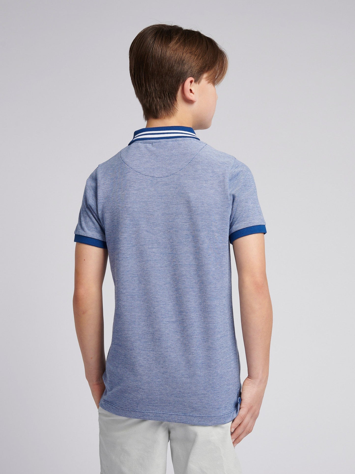 Boys Two Tone Pique Polo Shirt in Navy Peony