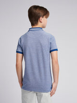 Boys Two Tone Pique Polo Shirt in Navy Peony