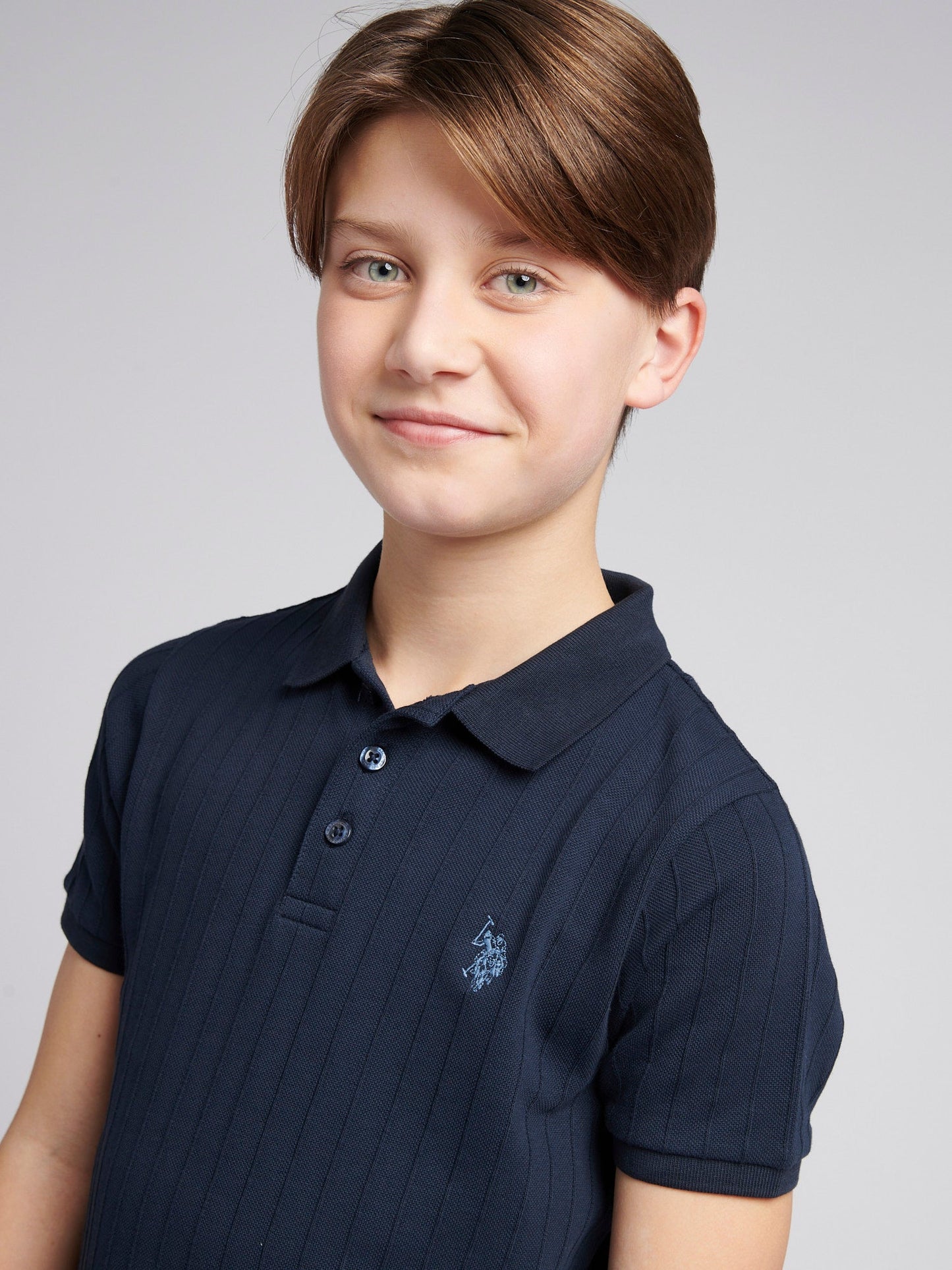 Boys Wide Rib Polo Shirt in Dark Sapphire Navy / Moonlight Blue DHM