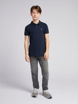 Boys Wide Rib Polo Shirt in Dark Sapphire Navy / Moonlight Blue DHM