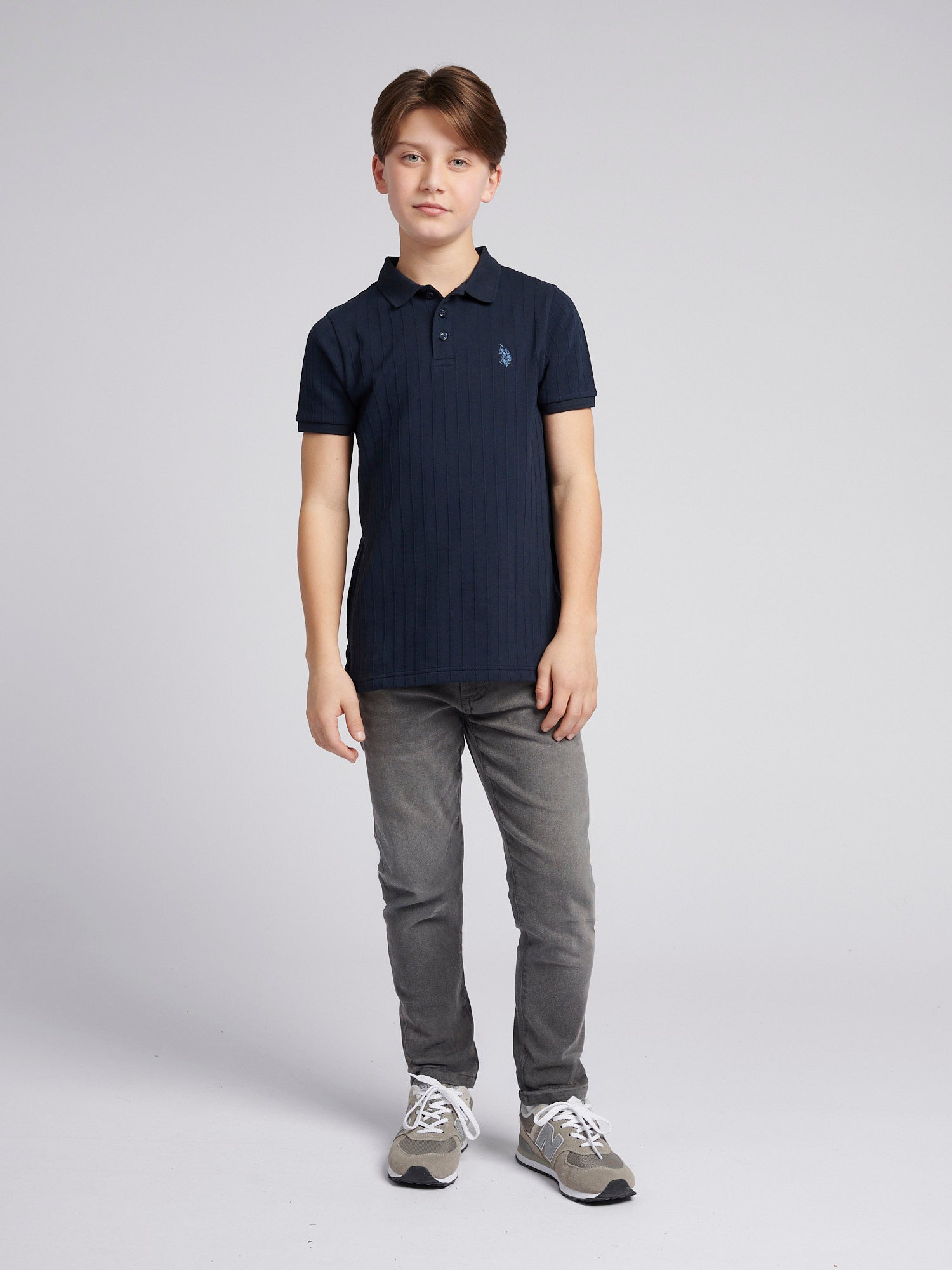 Boys Wide Rib Polo Shirt in Dark Sapphire Navy / Moonlight Blue DHM