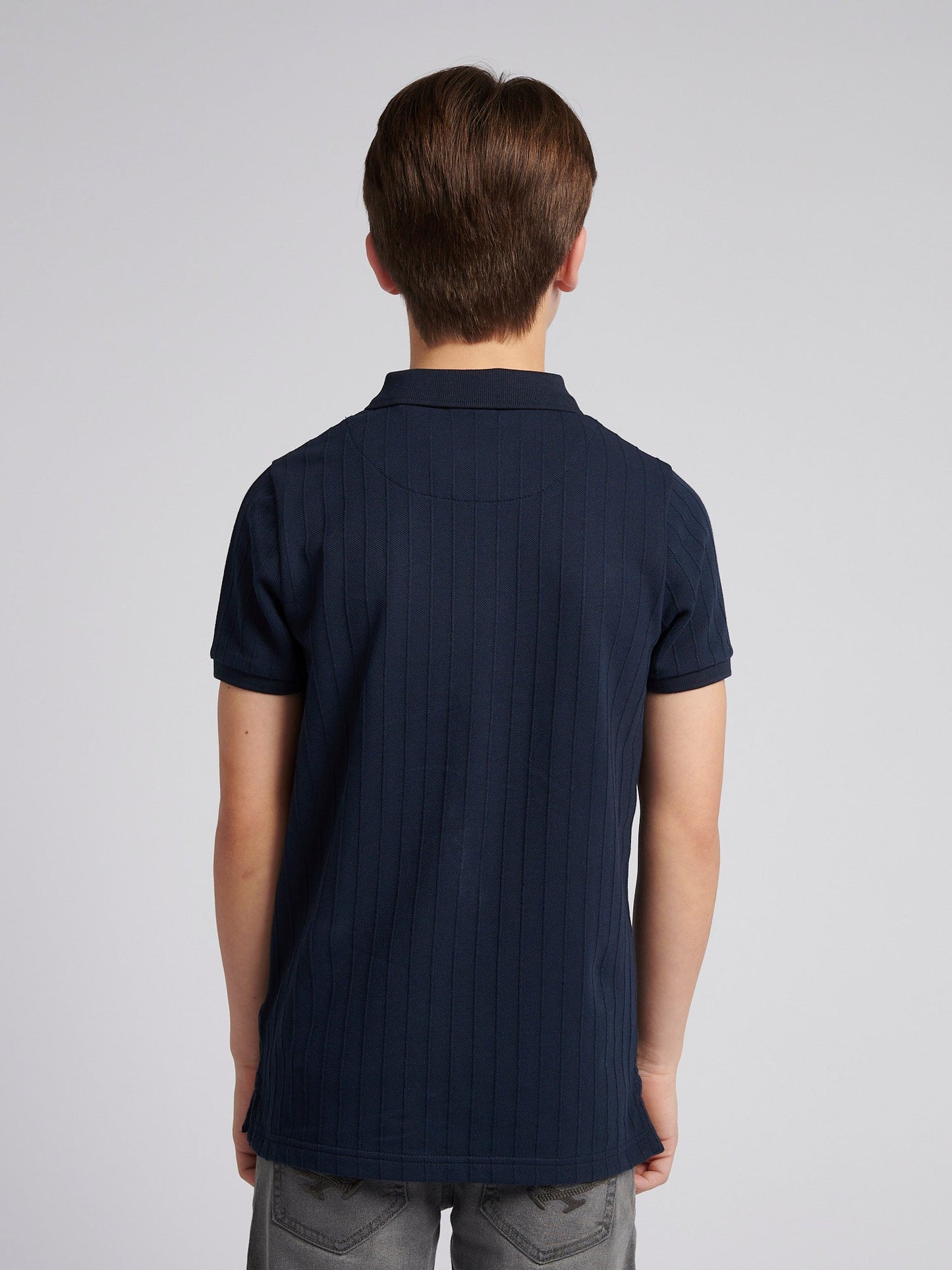 Boys Wide Rib Polo Shirt in Dark Sapphire Navy / Moonlight Blue DHM