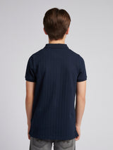 Boys Wide Rib Polo Shirt in Dark Sapphire Navy / Moonlight Blue DHM